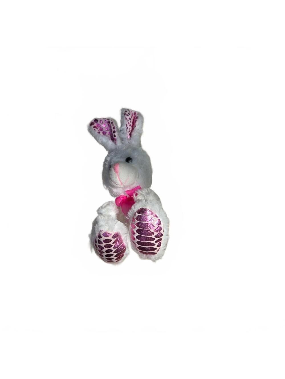 White Easter Bunny Plush with Metallic Purple Foil Accents - Soft and Cuddly